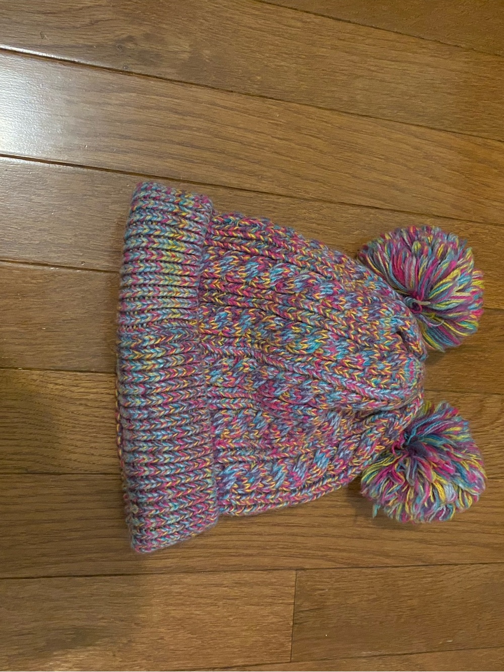 Kids Multicolor Knit Pom Beanie Hat - Pink Blend